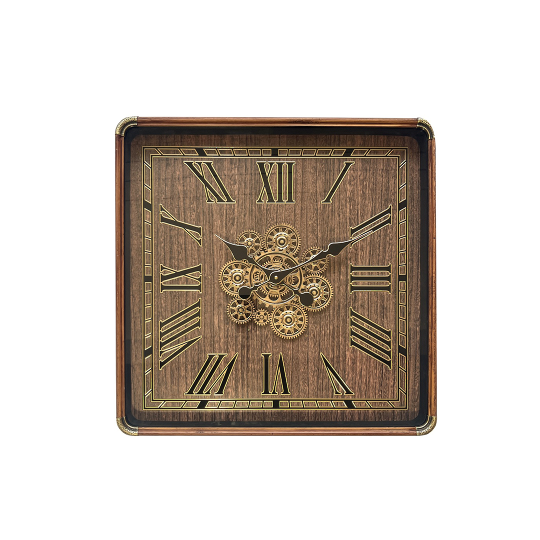 Square Gear Clock - Brown 60cm image 0